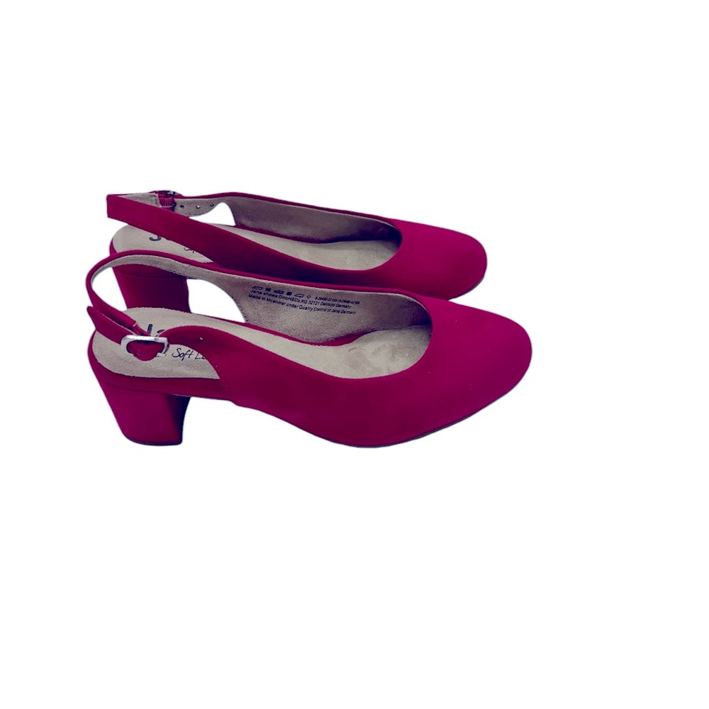 Jana Magenta Suede Round Toe Sling Back Sandals - Picture 5 of 6